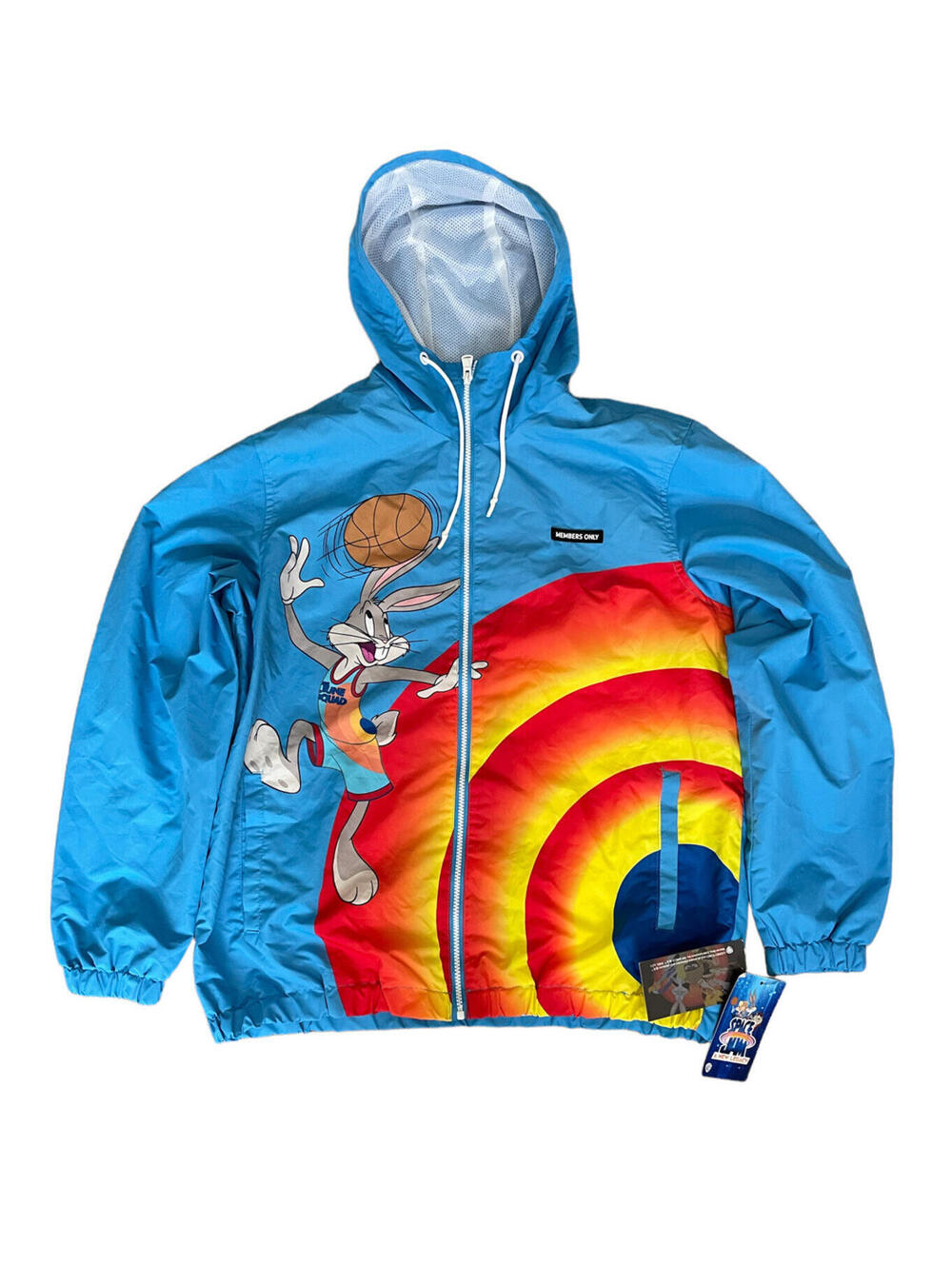 Space Jam Looney Tunes Members Only Blue Windbreaker Hoodie Jacket Size Large
